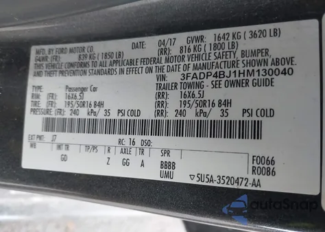 2017 Ford Fiesta Se z USA, uszkodzony, nr VIN 3FADP4BJ1HM130040